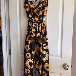 Floral Black and Yellow Maxi Dress